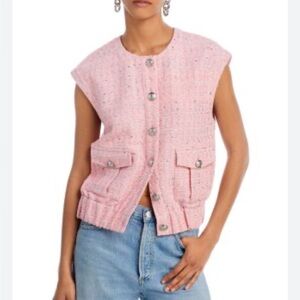 L'Agence Uma Sleeveless Tweed Jacket Pink Sequin Vest Womens XL